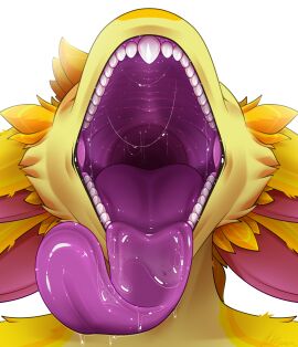 2025 4_ears absurd_res alpha_channel anthro avali avian bodily_fluids feather_hair feathers gabey_goldfeather_(avali) gaping_mouth hellezra hi_res male maleherm_(lore) mouth_shot multi_ear nude nude_anthro open_mouth pink_inner_ear pink_insides pink_mouth pink_tongue pseudo_hair purple_insides purple_mouth purple_tongue round_teeth rounded_teeth saliva saliva_on_tongue saliva_string signature simple_background solo teeth throat tongue tongue_out transparent_background yellow_body yellow_ears yellow_feathers