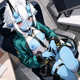 (titancore) ai_generated blue_skin breasts_out cum_drip cum_in_mouth cum_on_body curvy_figure demon demon_girl demon_tail female girl horns naughty_girl oni oni_female oni_horns pointy_ears red_eyes showing_breasts showing_pussy small_breasts soukaku_(zenless_zone_zero) video_game_character white_hair zenless_zone_zero