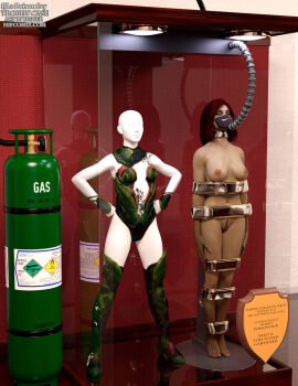 1girls 3d batman_(series) bound bound_arms bound_legs completely_naked completely_nude dc dc_comics female female_only full_body injustice_2 mannequin nude nude_female pamela_isley poison_ivy poison_ivy_(injustice) red_hair solo supervillainess thejpeger trophy_case unconscious unconscious_female