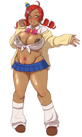 1girl ahoge alternate_skin_color andou_ringo animal_print anonymous_artist areola_slip bedroom_eyes brown_nipples cameltoe cheetah_print cosplay crossover_cosplay dark_skin drawfag drawthread_request eyelashes fellatio_gesture female female_pervert green_eyes gyaru hair_ornament hat heart-shaped_pupils horny huge_breasts midriff miniskirt navel navel_piercing nipples_visible_through_clothing oiled oiled_body oiled_skin painted_nails pervert pointless_clothing puniru_(cosplay) puniru_wa_kawaii_slime puyo_puyo puyo_puyo_fever puyo_puyo_quest red_hair sega sexy shiny shiny_skin skirt_too_short slut small_hat smug solo tan_skin thong tied_shirt twintails unknown_artist wet wet_shirt