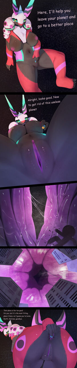absurd_res anthro anus ass breasts comic earth english_text generation_5_pokemon genitals giga hi_res long_image macro micro nintendo planet pokemon pokemon_(species) scolipede tall_image text ti-suger vulva