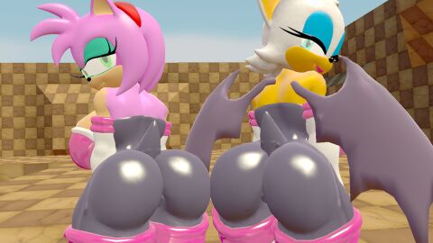 2girls 3d 3d_model alternate_breast_size amy_rose amy_rose_(kabalmystic) amy_the_bat ass ass_to_ass bodysuit breasts female female_only kabalmystic looking_back mobian mobian_(species) mobian_bat multiple_females multiple_girls neckline presenting_ass rouge_the_bat rouge_the_bat_(cosplay) rouge_the_bat_(kabalmystic) sega sfm skulltronprime969 sonic_(series) sonic_adventure_2 sonic_the_hedgehog_(series) spandex_suit