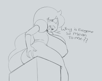 ass big_ass big_breasts big_lips blush breasts cyclops dialogue female gem_(species) gloves hand_on_ass hand_on_butt long_hair meme monochrome partially_clothed pov puffy_short_sleeves sapphire_(steven_universe) sitting sketch solidus steven_universe
