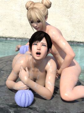 2girls 3d bath bathing bathing_together bathroom_sex blonde_female blonde_hair brown_eyes brown_hair brunette_hair catfight completely_nude dead_or_alive female foam full_body kneeling kokoro_(doa) lesbian_sex marie_rose naked nude nude_female outdoors play_fight play_fighting red_eyes sexfight soap soap_bar soap_bubbles soapy tamaranchi tamaranchi_3d washing_another wrestling yuri