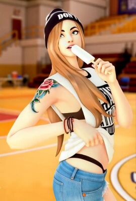 1girls 3on3freestyle ai_assisted ai_generated basketball_court blonde_female breasts clothed helena_(3on3freestyle) perfect_body perfect_boobs popsicle sexy_pose sfw tagme video