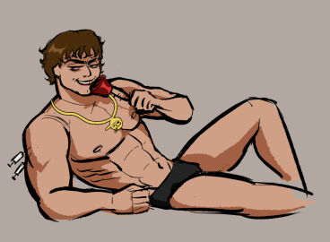fit fit_male gold_tooth jewelry male plain_background rose solo_male syringe underwear