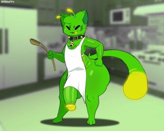 2024 alien alien_boy alien_femboy alien_humanoid alien_only ass axoarts balls big_ass big_balls big_penis cooking femboy gay gleeby_(pastelitikiwi) gnarpian gnarpy_(regretevator) green_background green_body green_fur hi_res hyper_penis kitchen_background male oiled_body penis regretevator roblox spoon