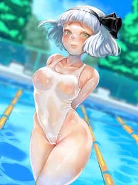 big_ass big_breasts breasts bunnysuit girl pool pussy water white white_hair women