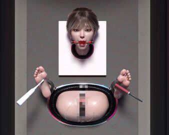 1girls 3d ass ball_gag barefoot bdsm_gear black_toenails bondage bound bound_arms bound_legs brown_hair captured censored chinese_text crying crying_with_eyes_open dark_hair dripping exposed fear feet feet_tickling feet_torture female female_only gag gagged hairbrush helpless liquid looking_at_viewer naked naked_female nude nude_female original original_character predicament predicament_bondage restrained restraints scared scared_expression soles stationary_restraints strawww stuck stuck_in_wall submissive submissive_female text text_bubble toe_ring toes toothbrush wall worried