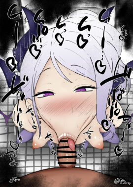 1boy 1girls :>= bare_shoulders big_penis blowjob blue_archive blush breasts censored dark-skinned_male dark_skin detailed_background drooling erect_nipple erect_nipples eyelashes fellatio female gehenna_academy_student hair_ornament half-closed_eyes head_prefect_(blue_archive) heart hina_(blue_archive) horn humanoid indoor inside interracial interspecies kurotama long_hair looking_at_viewer male male_pov nipples oral oral_sex penis prefect_team_(blue_archive) purple_eyes purple_hair room saliva shiny shiny_skin sketch small_breasts sound_effects squatting sweat text tongue tongue_out vein veins veiny veiny_penis