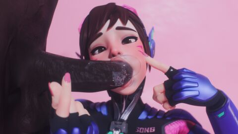 1boy 1girls 3d alternate_costume alternate_hairstyle asian blizzard_entertainment blowjob blush bodysuit brown_eyes brown_hair burgundy_hair cheek_bulge cum cum_in_mouth cute d.va d.va_(overwatch_2_suit) dark-skinned_male dark_skin eyelashes eyeliner eyeshadow facepaint facial_markings fellatio female fringe headphones highres interracial just_the_tip korean light-skinned_female light_skin looking_at_viewer male nail_polish nude nude_male nynx oral overwatch overwatch_2 pale-skinned_female pale_skin partial_male penis petite pink_background pink_lipstick pink_nails ponytail saliva saliva_bubble saliva_on_penis seductive_eyes seductive_look seductive_mouth simple_background skinny slim sloppy_blowjob teenager whisker_markings