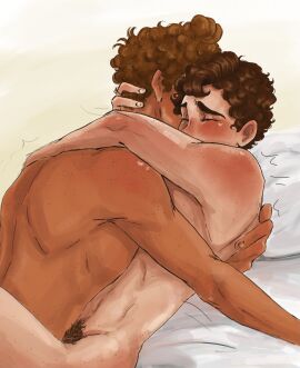 2boys alberto_scorfano anal anal_sex bed bed_sheet bedroom blush brown_hair closed_eyes curly_hair dark-skinned_male dark_skin disney dxthgrp eyelashes faceless_male flustered freckled_skin freckles freckles_on_face furrowed_brow gay gay_anal gay_sex grabbing grabbing_hair hands_in_hair hugging implied_penetration implied_sex legs_up light-skinned_male light_skin luca_(pixar_film) luca_paguro male male/male male_only moaning moaning_in_pleasure motion_lines muscular muscular_male pale-skinned_male pale_skin passionate pillow pixar pubic_hair red_cheeks simple_background smaller_male submissive submissive_male tan_body wavy_hair yellow_background