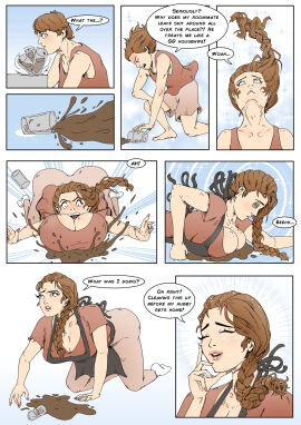 1boy 1girls age_progression aged_up apron ass big_ass big_breasts big_butt braid brainwashed brainwashing breast_expansion breast_growth breast_growth_(enlargement) breasts brown_hair butt_expansion cmykmind color comic english english_text female gender_transformation genderswap genderswap_(mtf) housewife huge_ass huge_breasts huge_butt hypnosis hypnotic_eyes identity_death long_hair male male_to_female mature mature_female mental_transformation milf milfification mind_control personality_change rule_63 socks stepfordization text transformation