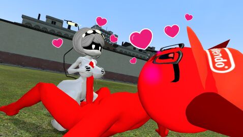 1boy 1girls 3d ass big_breasts blush breasts female garry's_mod heart humanoid kaibernation male male/female murder_drones nintendo_(character) nipples paizuri pussy robot robot_girl robot_humanoid screen_face sex straight thick_ass titfuck titjob v_(murder_drones)