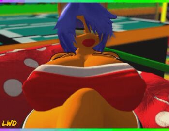 3d alien animated anthro bangs bedroom_eyes big_breasts blue_eyeshadow blue_hair boob_squish bouncing_breasts breast_squeeze breast_squish breasts cleavage clothed clothing dress eyeshadow female female_only fully_clothed hands_on_breasts huge_breasts jewlz lipstick lwd_cartoonz mole_(marking) mole_under_eye orange_fur red_lipstick sitting squishing squishing_breasts squishing_own_breasts teasing thick_legs thick_lips thick_thighs tight_clothing top_heavy wide_hips yellow_eyes