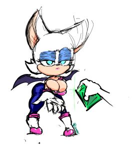 1girls artist_logo artist_name ass bat bat_wings big_ass big_breasts boob_window breasts chaos_emerald cleavage doodle eyeshadow female frown gogo_boots lipstick looking_at_viewer pov pov_eye_contact rouge_the_bat sketchy sonic_(series) sonic_the_hedgehog_(series) tight_clothing upset zommbay