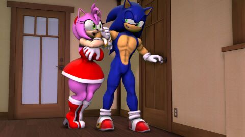 1boy 1boy1girl 1girls 3d amy_rose before_sex breast_grab breasts door female footwear handwear handwear_and_footwear_only house indoor indoors jstrike male sega smile smiling_at_partner smirk smirking_at_partner sonic_(series) sonic_the_hedgehog tagme