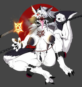 absurd_res alternative_fashion anthro bodily_fluids bondage bound branding branding_iron breasts burn_marks burn_scar canid canid_demon canine chained chains dark_nipples darkened_genitalia darkened_pussy demon digital_drawing_(artwork) digital_media_(artwork) female female/female genital_fluids genitals goth hellhound helluva_boss hi_res loona_(helluva_boss) mammal mythological_canine mythological_creature mythology open_mouth piercing pussy questionable_consent red_eyes scar simpleesteban solo tongue tongue_out vaginal_fluids white_body