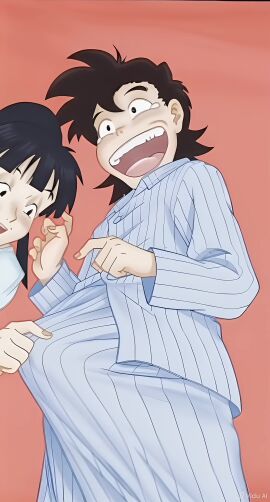 ai_generated animated chichi erection_under_clothes grabbing_bulge hand_on_penis incest pajamas pandoras_box son_gohan son_gohan_(young) tagme video