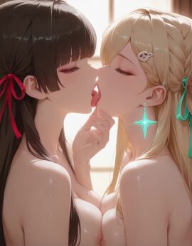 ai_generated big_breasts breasts breasts_pressed_against_another breasts_pressed_against_partner chisa_(wuthering_waves) french_kiss kissing lynae_(wuthering_waves) no_sound nude nude_female tagme tongue video wuthering_waves yuri