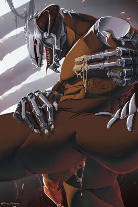 4_toes 5_fingers absurd_res anal animal_genitalia animal_penis anthro anus armor ass biceps big_ass big_butt big_penis biped bodily_fluids brown_body brown_scales claws cloaca cloacal countershade_arms countershade_butt countershade_face countershade_hands countershade_legs countershade_neck countershade_scales countershade_thighs countershade_torso countershading cum cum_drip cum_in_ass cum_inside cum_on_anus cum_on_ass cum_on_butt cum_on_hand cum_string cybernetic_arm cybernetic_limb detailed_background digital_media_(artwork) dominant doom doom:_the_dark_ages doom_(series) dragon dripping enjoying erection fangs feet fingers first_porn_of_character gay genital_fluids genital_slit genitals headgear helmet hi_res holding_both_legs horn huge_ass huge_butt id_software leg_grab looking_at_viewer male male_only masculine masculine_male mature_anthro mature_male microsoft multicolored_body muscular muscular_anthro muscular_male mythological_creature mythological_scalie mythology nude open_mouth orange_body orange_countershading paws pecs penile penis penis_tip plantigrade precum precum_drip precum_string raised_leg red_body red_countershading red_eyes scales scalie serrat_(doom) simple_background smile solo spread_slit teeth thick_thighs toes tongue tongue_out true_pengon wide_hips