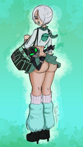 1boy 1girls ass ass_focus curvaceous curvy curvy_figure digital_media_(artwork) female high_heel_boots high_heels hips hourglass_figure human humanoid legs light-skinned_female light_skin male male/female mature mature_female miniskirt original original_character original_characters robin_(robocream) robocream robocream_(oc) robot robot_boy robot_humanoid short_male shorter_male size_difference skirt slim_waist straight taller_female thick thick_hips thick_legs thick_thighs thighs thong thong_panties top_heavy voluptuous waist white_hair wide_hips