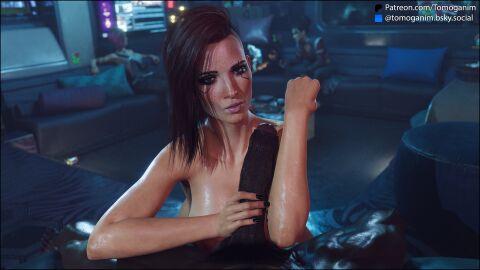1boy 1girls 3d big_penis comparing_penis cyberpunk_2077 dark-skinned_male dark_skin female forearm_cock foreskin huge_cock interracial light-skinned_female light_skin looking_at_viewer male male_pov penis pov straight tomoganim uncircumcised uncut v_(cyberpunk_2077) valerie_(cyberpunk_2077)