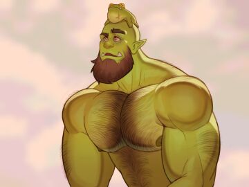 abs bara beard biceps green-skinned_male green_body green_skin hairy_chest male male_nipples male_only masculine_male mature_male muscular muscular_male nipples nude orc orc_male pecs pointy_ears skayous solo solo_male teeth teeth_visible tusks yaoi