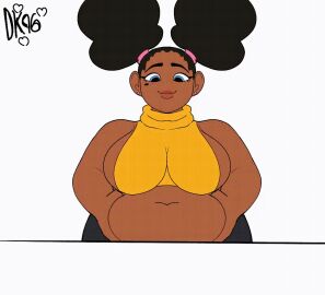 1girls 2d afro_puffs animated belly belly_grab belly_squish big_breasts breasts chubby chubby_belly chubby_female clothing daisykitty96 dark-skinned_female dark_skin earrings female female_focus female_only jewelry melody_(daisykitty96) mole mole_under_eye orange_clothing simple_background white_background