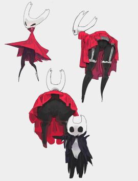 anthro anus arthropod biped black_body black_eyes cloak clothing duo female hi_res hollow_knight hornet_(hollow_knight) lingerie male no_artist_signature presenting presenting_hindquarters ramssa rear_view team_cherry the_knight_(hollow_knight) white_body
