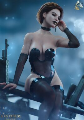 1girls 2025 3d adjusting_hair biohazard black_and_gold_lipstick black_eyeshadow breasts brown_hair choker clothed clothed_female covered_breasts earrings elbow-gloves eyeshadow female female_only finger_loop_gloves fit fit_female highleg highleg_leotard idylla jill_valentine jill_valentine_(sasha_zotova) legs_together lipstick medium_breasts navel navel_visible_through_clothes no_nude no_nudity non-nude non_nude outdoors resident_evil resident_evil_3 resident_evil_3_remake rifle short_hair shotgun sitting skimpy skimpy_clothes sleeveless_leotard solo thigh_high_stockings thigh_highs thighhigh_stockings thighhighs two-tone_lipstick weapon weapons