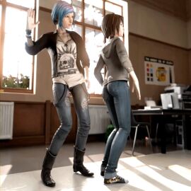 2girls 3d animated ass blender blue_eyes brown_hair chloe_price classroom discipline dominant_female female femdom fully_clothed hoodie humiliation indoors jiggling_ass kinkblink life_is_strange max_caulfield naughty punishment punk slapping_butt spanked_butt spanking square_enix submissive tshirt video_games yuri