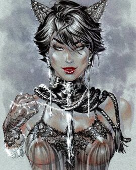 big_breasts black_hair breasts catwoman dc dc_comics eric_basaldua female nipples nipples_visible_through_clothing selina_kyle short_hair solo