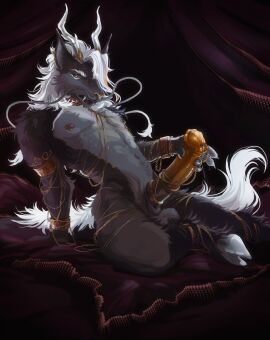 animal_genitalia animal_penis anthro balls black_background bracelet chains collar dandude dragon eastern_dragon edging equine_genitalia equine_penis erection femboy fur furred_dragon furred_scalie genital_piercing genitals gold_(metal) gold_bracelet gold_chain gold_chain_jewelry gold_collar gold_jewelry grey_body grey_fur hi_res hooves horn jewelry male male_anthro masturbation metal_collar mythological_creature mythological_scalie mythology nipple_piercing nipples nude_anthro nude_male orgasm_denial penile penile_masturbation penis penis_piercing piercing scalie sheath simple_background sitting solo