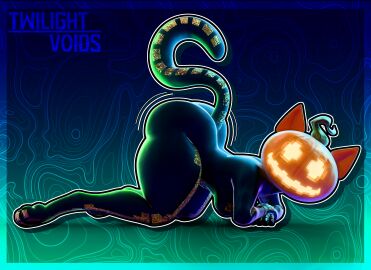 absurd_res anthro ass bent_over big_breasts big_butt black_body breasts cat_tail curvy_figure elemental_creature elemental_humanoid epic_games felid feline female flora_fauna food fortnite fortnite:_battle_royale fortnite_concept_skin fruit glowing glowing_eyes glowing_face glowing_mouth gradient_background hi_res huge_butt humanoid jack-o'-lantern looking_at_viewer mammal pattern_background paws plant plant_humanoid pumpkin pumpkin_cat_(fortnite) shaking_butt simple_background solo sparkle_lynx_(fortnite) twilightv0ids twilightv0ids_(modeler) vegetable wide_hips wiggling_ass wiggling_butt