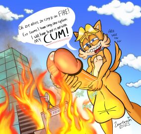 antoine_d'coolette archie_comics balls big_balls big_penis blonde_hair bodily_fluids body_hair brown_body brown_fur butt_hair canid canine canis city cloud coyote dutch_angle fire fur genital_fluids genitals hair hi_res huge_balls huge_cock hyper hyper_balls hyper_genitalia hyper_penis laugh lewtrain macro male mammal masturbation penis precum sega solo sonic_the_hedgehog_(archie) sonic_the_hedgehog_(comics) sonic_the_hedgehog_(series)