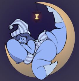 blue_skin breasts female huge_ass huge_breasts kittaartist moon sleeping