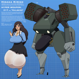 1futa adorable adorable_face ass balls balls_bigger_than_penis big_balls big_breasts big_bulge big_penis black_skirt blue_shirt breasts brown_hair bulge bulge_through_clothing character_profile clothed clothing cobaltkilter cock collared_shirt dialogue flaccid futa_only futanari gigantic_bulge gigantic_penis high-waist_skirt huge_balls huge_breasts huge_bulge huge_cock human hung hyper_penis intersex kimiko_(cobaltkilter) light-skinned_futa light_skin long_penis mech_suit mecha mostly_clothed original panties penis purple_hair robot size_difference skirt solo standing t text thick thick_ass thick_thighs thighs voluptuous voluptuous_futa waving white_panties wide_hips