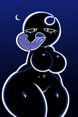 1girls ass big_ass big_butt bubble_ass bubble_butt crescent crescent_moon fat_ass female female_only gradient_background jutsapostion long_tongue navel night night_sky original original_character shiny_skin solo tagme white_outline