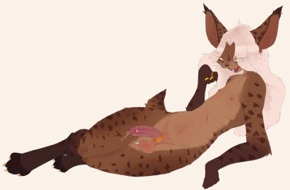 absurd_res accessory anthro balls brown_body brown_fur claws cock_ring cute_fangs erection felid feline femboy foreskin fur genitals hair hi_res humanoid_genitalia humanoid_penis jewelry justthewind long_hair lying lynx male mammal markings on_side penis penis_accessory penis_jewelry solo spots spotted_body spotted_fur toe_claws translucent translucent_hair uncircumcised white_hair