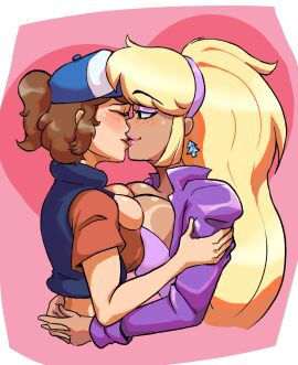 2girls aged_up blonde_hair breast_press breasts brown_hair bust dipcifica dipper_pines disney disney_channel female female_dipper gearfou gearthefae gender_transformation genderswap genderswap_(mtf) gravity_falls kissing lesbian_kiss mtf_transformation pacifica_northwest profile_view rule_63 side_view transformation yuri