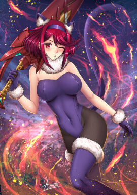 1girls adsouto big_breasts breasts cat_ears cat_tail fake_animal_ears fake_tail female fur_collar gloves hairband holding_sword holding_weapon large_breasts leotard looking_at_viewer nintendo pantyhose purple_leotard pyra red_eyes red_hair short_hair sword thighhighs weapon xenoblade_(series) xenoblade_chronicles_2