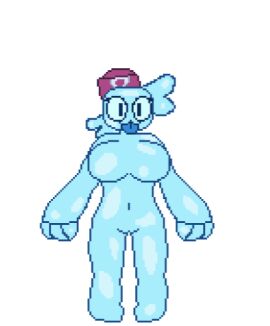 1girls animated big_breasts blue_body blue_hair brawl_stars breasts female pixel_animation pixel_art rule_63 solo squeak_(brawl_stars) tongue white_background
