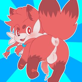 after_transformation animal_genitalia animal_penis anus balls blush bundefault canid canine canine_genitalia canine_penis digital_media_(artwork) erection feral fox fur generation_5_pokemon genitals hair hi_res knot looking_at_viewer male mammal nintendo nude open_mouth penis pokemon pokemon_(species) post-transformation simple_background smile solo tail transformation zorua