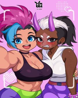 ass big_ass big_breasts big_butt big_thighs big_titties breasts clothing commission curvaceous curvaceous_female curvaceous_figure curvy curvy_figure curvy_hips female female_focus female_only horns multicolored_hair or_draws original original_character short_hair