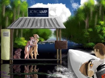 absurd_res alligator alligatorid anthro areola ass barely_visible_genitalia boat bodily_fluids brown_body brown_fur canid canine canis clothing cloud countershade_face countershade_legs countershade_torso countershading crocodilian crying embarrassed feet female feral forced_exposure frown fur genitals gotadraw group hi_res hug human imprisonment isolation male mammal montgomery_glands moss motorboat_(boat) nipples plant plantigrade platform prisoner pubes public public_nudity punishment reflection reptile rocking scalie scared sitting standing swamp tail tail_between_legs tan_body tan_fur tears text tree uniform vehicle water watercraft white_body white_fur wolf