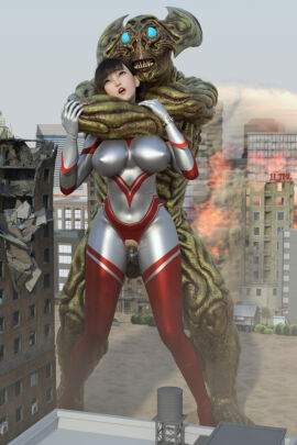 3d alien alien_girl alien_humanoid breasts building building_destruction building_sex city female female_penetrated heroine human losing losing_fight tight_clothing ultraman_(franchise) ultrawoman ultrawoman_katia