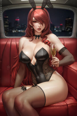 1girls absurd_res breasts bunny_ears bunny_girl bunny_suit bunnysuit car_interior champagne_glass curvaceous curvy_body curvy_female curvy_figure female female_focus female_only large_breasts leggings long_hair mitsuru_kirijo persona persona_3 red_hair sciamano240 sitting solo voluptuous voluptuous_female