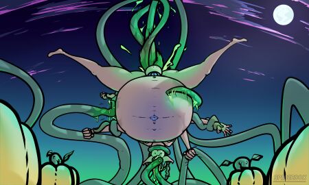 5:3 arachnid arthropod belly belly_inflation big_belly blue_belly bodily_fluids close_to_bursting cum deepthroat fellatio food fruit genital_fluids genitals halloween hi_res holidays huge_belly hyper hyper_belly imminent_death inflation male male_only moon oral oral_penetration penetration penis plant pumpkin ready_to_pop restrained sky skyscape slime spider spiderbox stuffing suspension tentacle theo_(spiderbox) upside-down vines