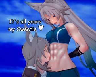 2girls 3d ab_worship abs animal_ears athletic athletic_female big_breasts breasts feixiao_(honkai:_star_rail) female female/female flyingcookie fox_ears fox_girl honkai:_star_rail honkai_(series) koikatsu licking licking_abs licking_belly long_hair muscular muscular_female sports_bra sports_panties sportswear stelle_(honkai:_star_rail) trailblazer_(honkai:_star_rail) yuri